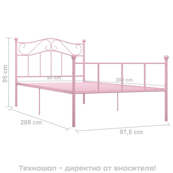 Рамка за легло, розова, метал, 90x200 см