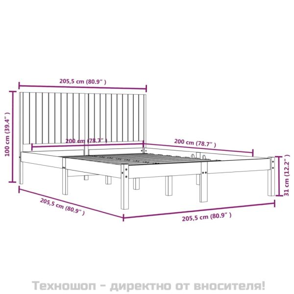 Рамка за легло без матрак, бял, 200x200 см, бор масив