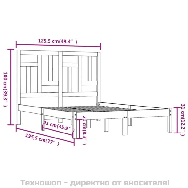 Рамка за легло, дърво масив, 120x190 см, Small Double