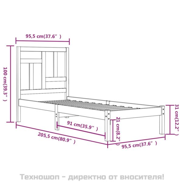 Рамка за легло без матрак, 90x200 см, масивна чамова дървесина