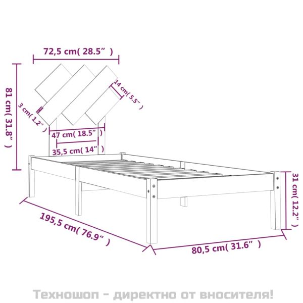 рамка за легло черна 75x190 см Small Single дърво масив