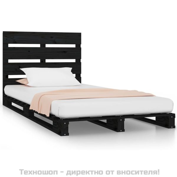 Рамка за легло, черна, бор масив, 75x190 см, Small Single