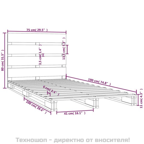 Рамка за легло, черна, бор масив, 75x190 см, Small Single