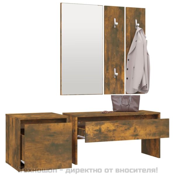 Комплект мебели за антре, опушен дъб, инженерно дърво