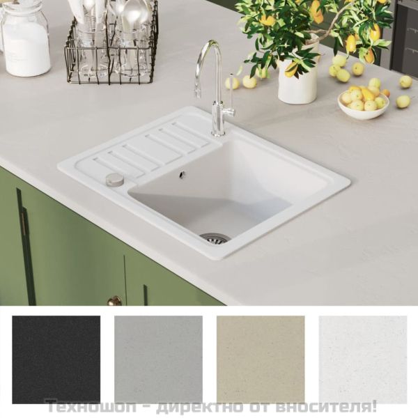 Гранитна кухненска мивка с едно корито, бяла