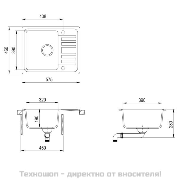 Гранитна кухненска мивка с едно корито, бяла