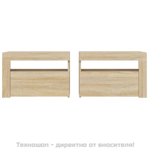 Нощни шкафчета, 2 бр, с LED, дъб сонома, 60x35x40 см