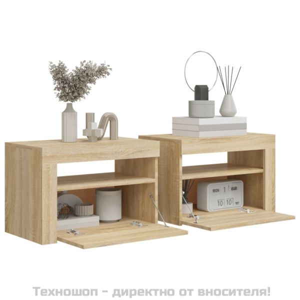Нощни шкафчета, 2 бр, с LED, дъб сонома, 60x35x40 см