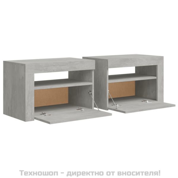 Нощни шкафчета, 2 бр, с LED, бетонно сиви, 60x35x40 см