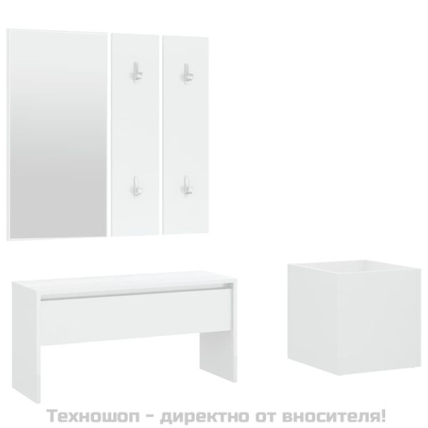 Комплект мебели за антре, бели, инженерно дърво