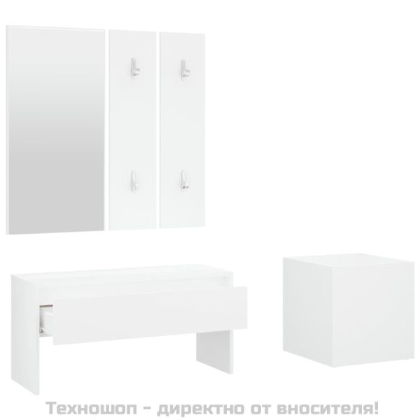 Комплект мебели за антре, бели, инженерно дърво