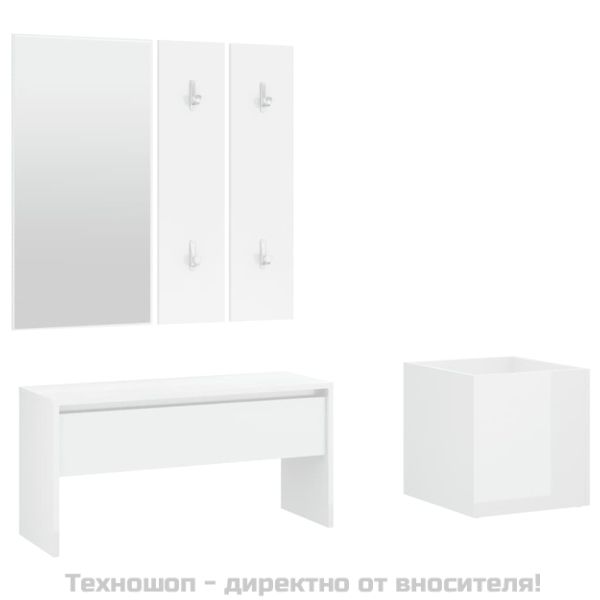 Комплект мебели за антре, бял гланц, инженерно дърво