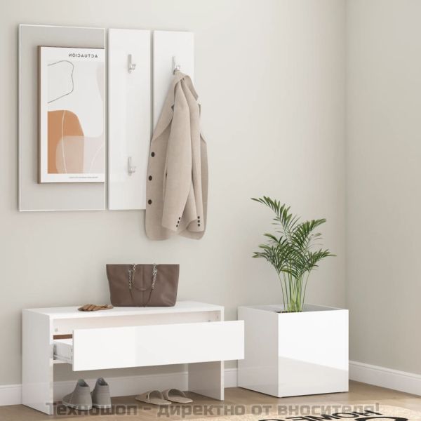 Комплект мебели за антре, бял гланц, инженерно дърво