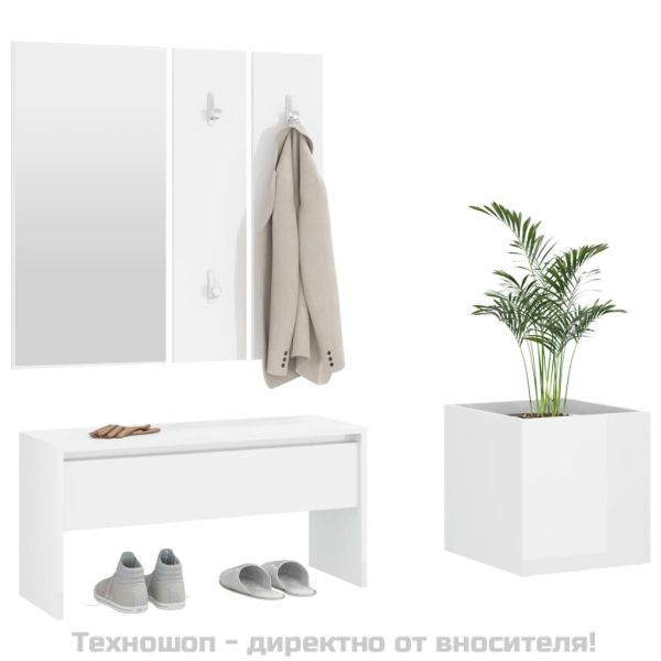 Комплект мебели за антре, бял гланц, инженерно дърво