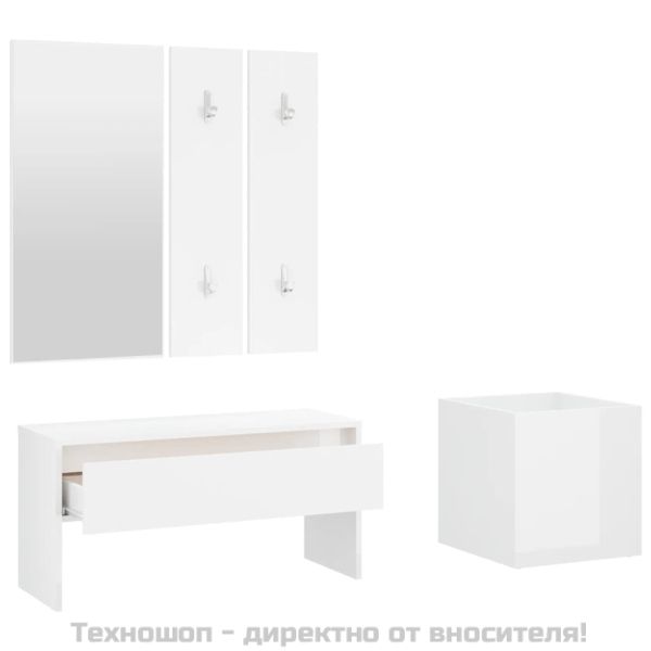Комплект мебели за антре, бял гланц, инженерно дърво