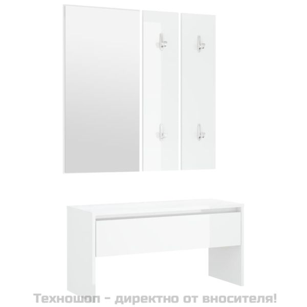 Комплект мебели за антре, бял гланц, инженерно дърво