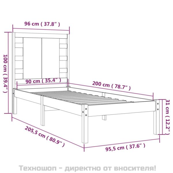 Рамка за легло без матрак, 90x200 см, масивна чамова дървесина