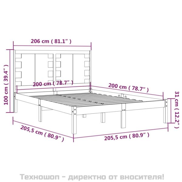 Рамка за легло без матрак 200x200 см масивна чамова дървесина