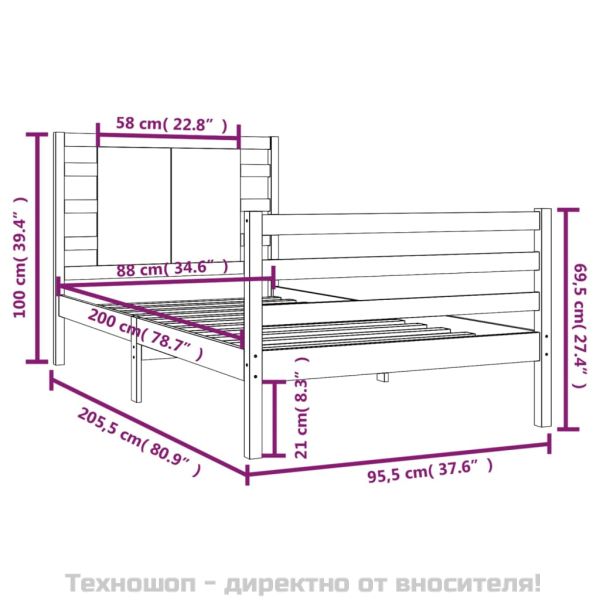 Рамка за легло без матрак, 90x200 см, масивна чамова дървесина