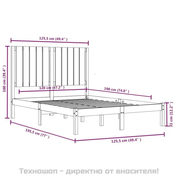Рамка за легло, дърво масив, 120x190 см, Small Double
