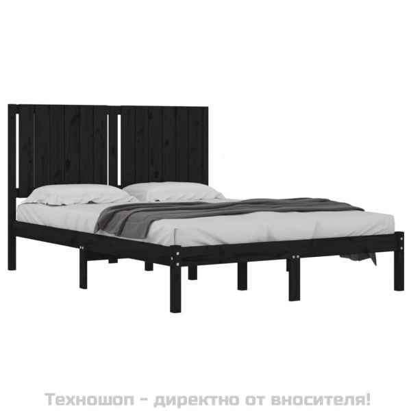 Рамка за легло, черна, бор масив, 140х190 см