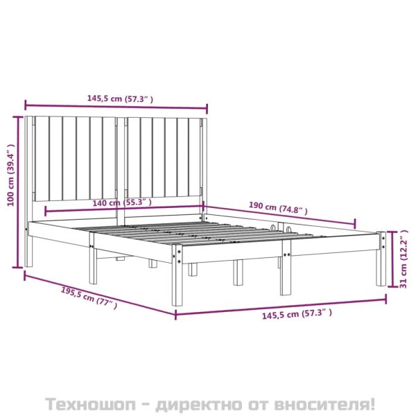 Рамка за легло, черна, бор масив, 140х190 см