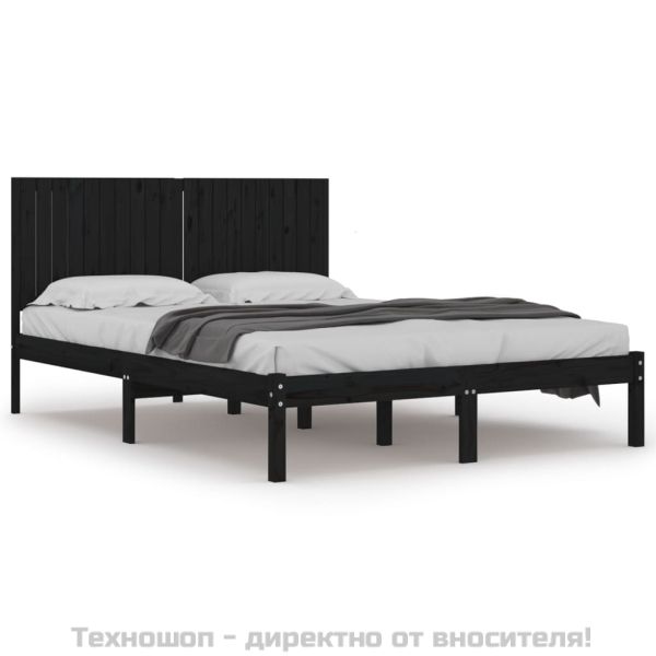 Рамка за легло, черна, бор масив, 200x200 см