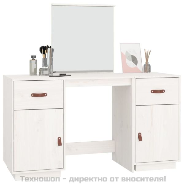 Комплект тоалетка с огледало, бяла, борово дърво масив