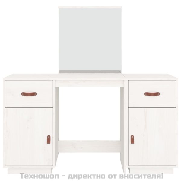 Комплект тоалетка с огледало, бяла, борово дърво масив