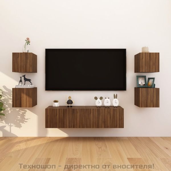 ТВ шкафове със стенен монтаж, 8 бр, кафяв дъб, 30,5x30x30 см