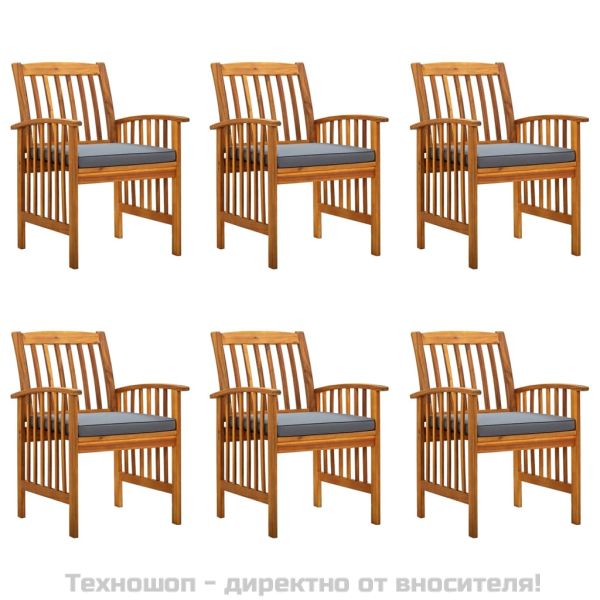 Градински трапезни столове 6 бр с възглавници масивна акация