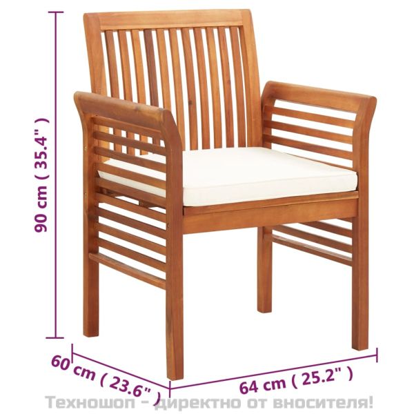 Градински трапезни столове с възглавници 4 бр масивна акация