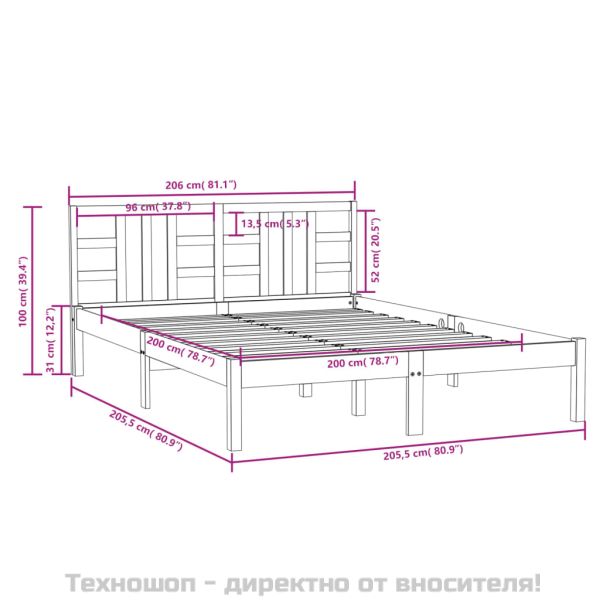 Рамка за легло, меденокафява, дърво масив, 200x200 см
