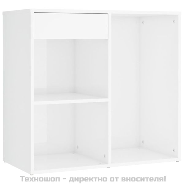 LED тоалетка с шкаф, бял гланц, инженерно дърво