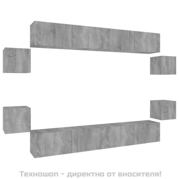 Комплект ТВ шкафове от 8 части, сив сонома, инженерно дърво