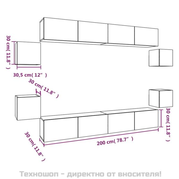 Комплект ТВ шкафове от 8 части, сив сонома, инженерно дърво