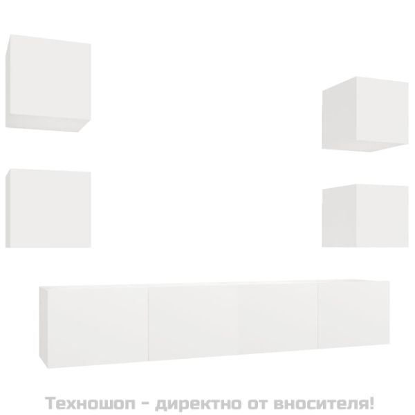 Комплект ТВ шкафове от 6 части, бял, инженерно дърво