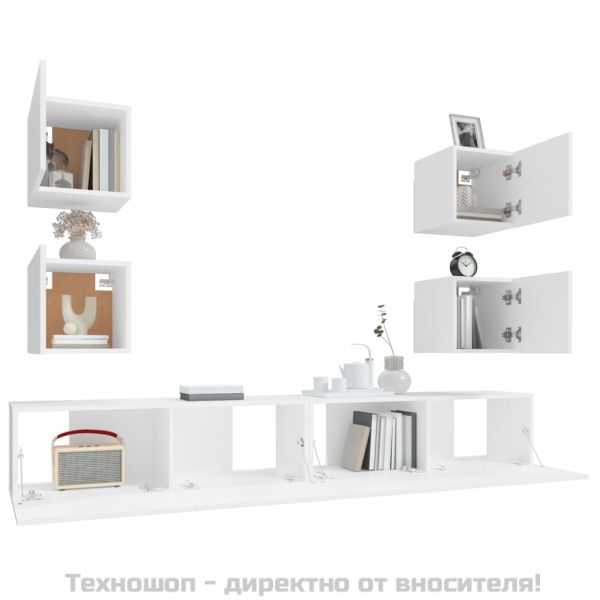 Комплект ТВ шкафове от 6 части, бял, инженерно дърво