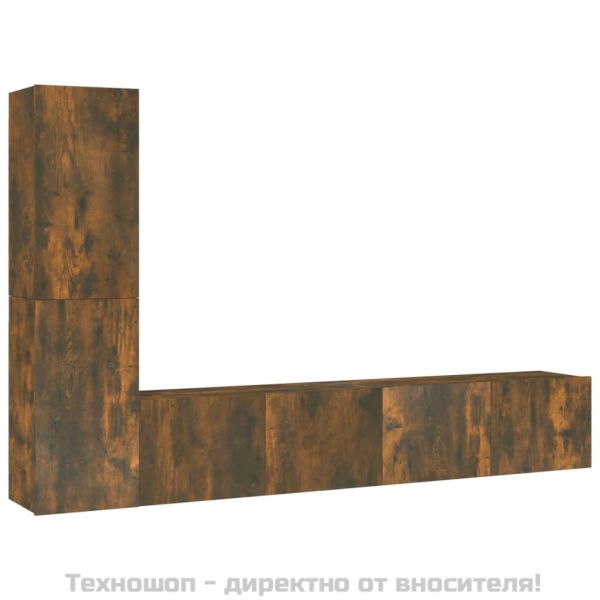 Комплект ТВ шкафове от 4 части, опушен дъб, инженерно дърво