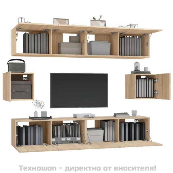 Комплект ТВ шкафове от 6 части, сонома дъб, инженерно дърво