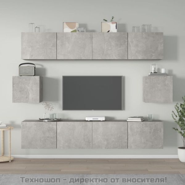 Комплект ТВ шкафове от 6 части, бетонно сив, инженерно дърво