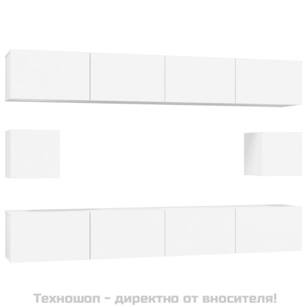 Комплект ТВ шкафове от 6 части, бял, инженерно дърво