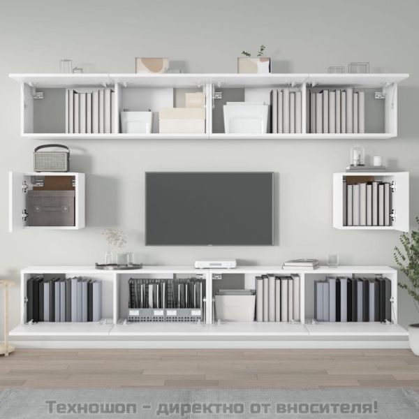 Комплект ТВ шкафове от 6 части, бял, инженерно дърво