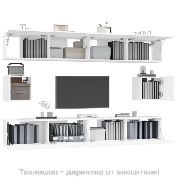 Комплект ТВ шкафове от 6 части, бял, инженерно дърво