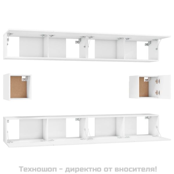 Комплект ТВ шкафове от 6 части, бял, инженерно дърво
