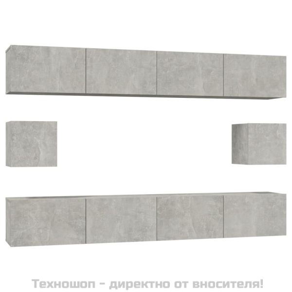 Комплект ТВ шкафове от 6 части, бетонно сив, инженерно дърво