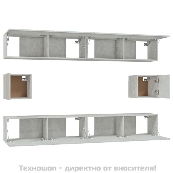 Комплект ТВ шкафове от 6 части, бетонно сив, инженерно дърво