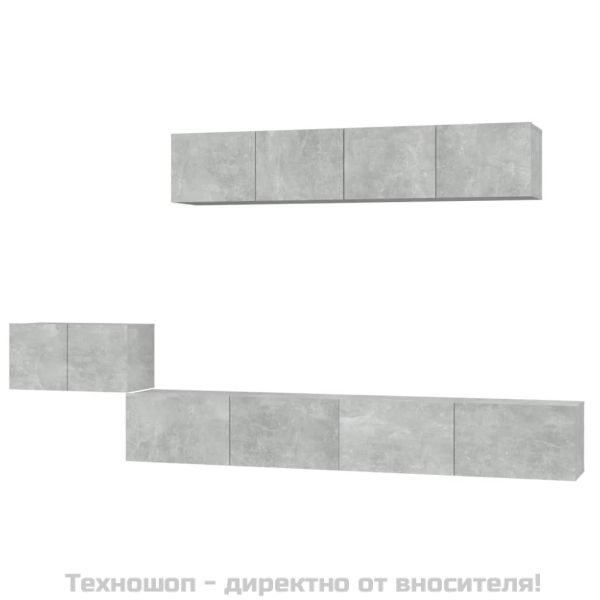 Комплект ТВ шкафове от 5 части, бетонно сив, инженерно дърво
