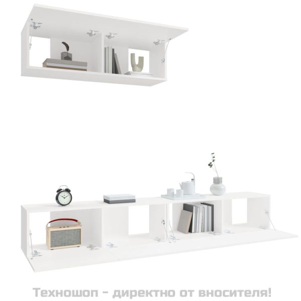 Комплект ТВ шкафове от 3 части, бял, инженерно дърво