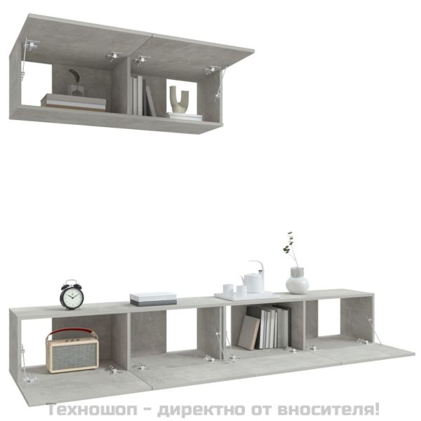 Комплект ТВ шкафове от 3 части, бетонно сив, инженерно дърво